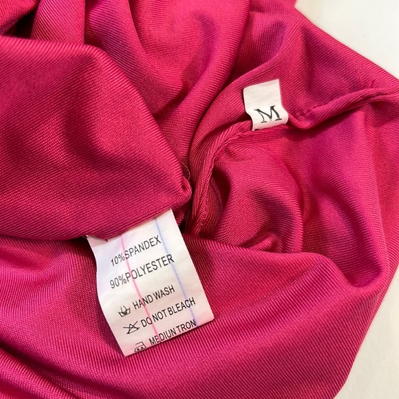 Hot Pink 2 Piece Body Con Cami Crop Top and Ruched Mini Skirt Dress Medium - EUC - Picture 7 of 7